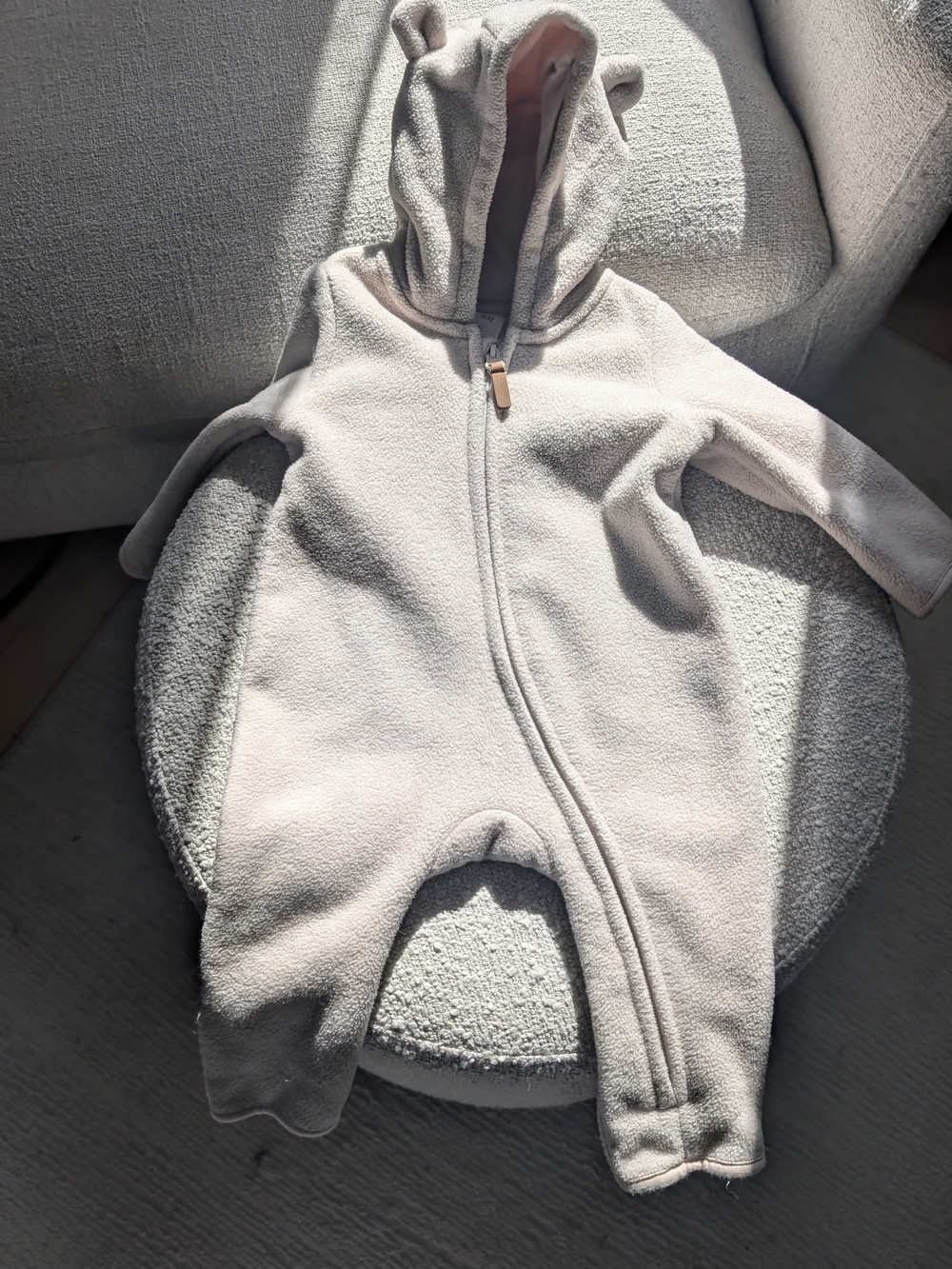 H&M Soft Hooded Fleece One-Piece for Kids in Light Beige